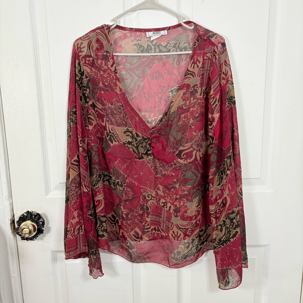 Vintage Toto Top Women’s 2XL Ruffle Sheer Whimsical Fairy Boho 90’s Y2K Flowy